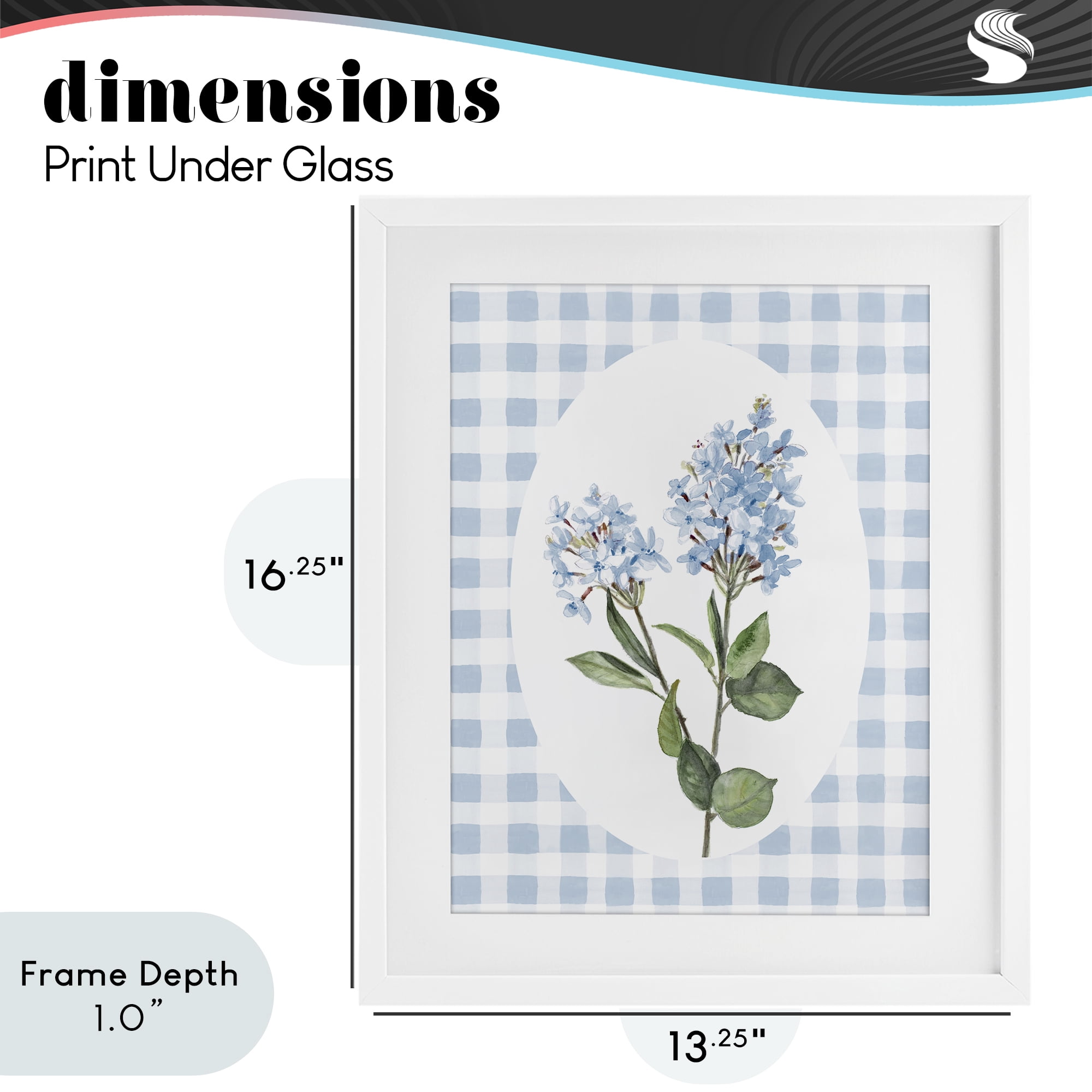 Stupell Industries Blue Checkered Blooms White Framed Print Under Glass, design by Lanie Loreth