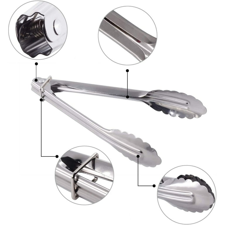 Stainless Steel Mini Food Tongs With 7 Inch Sediment Rings, Set Of