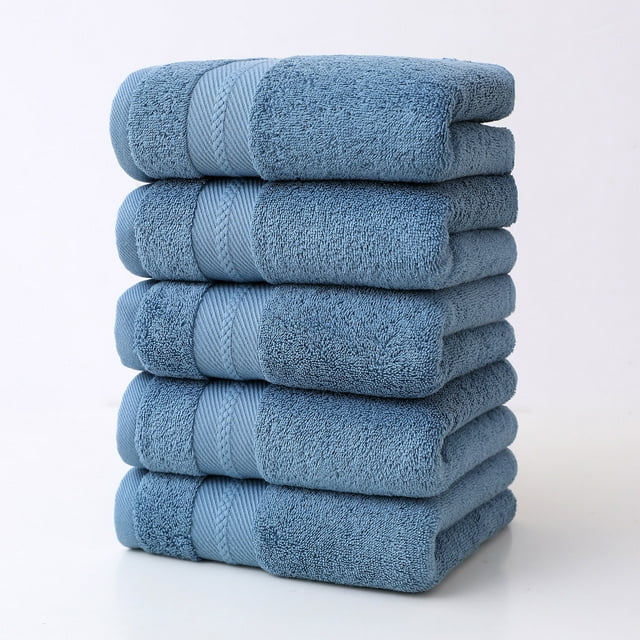 Meitianfacai 5-Piece Bath Towel Set with Soft Absorbent Fabric, Rectangular Bathroom Towels for Home and Gym Use in Various Colors with Quick-Dry Feature (71x34 cm/27.9x13.77 in) (Blue)