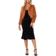 thumbnail image 2 of CHAQUETA CORTA ABIERTA INSPIRADA EN CHIC para Mujer, Bolero de Piel Sintética de Manga Larga, Abrigo de Invierno M Caramelo, 2 of 6