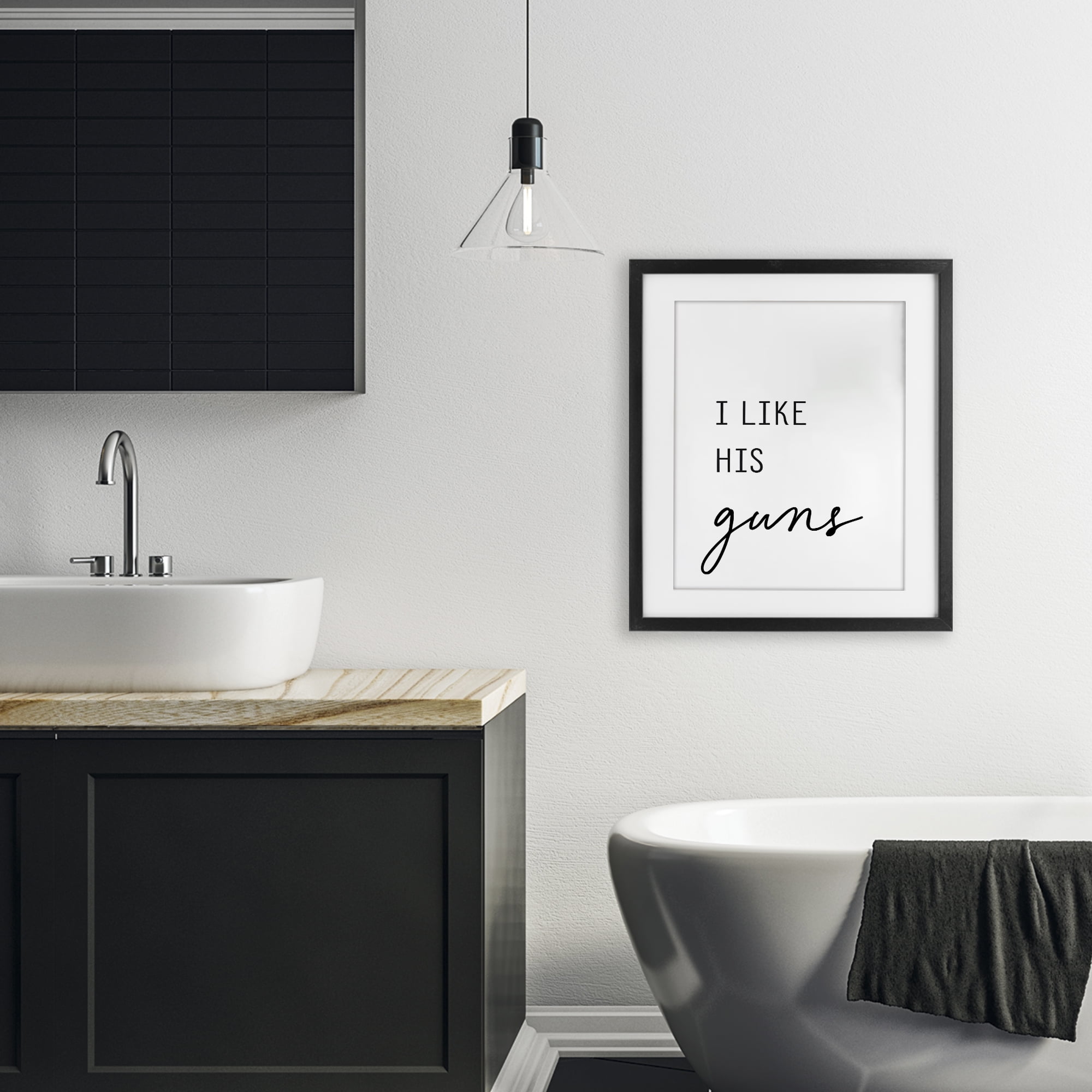 Like His Guns Black Framed Print Under Glass, design by Lettered and Lined
