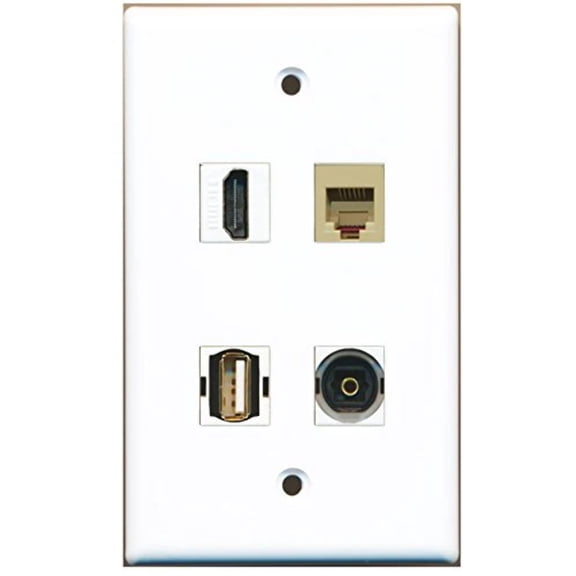 RiteAV - 1 Port HDMI 1 Port USB A-A 1 Port Phone RJ11 RJ12 Beige 1 Port Toslink Wall Plate