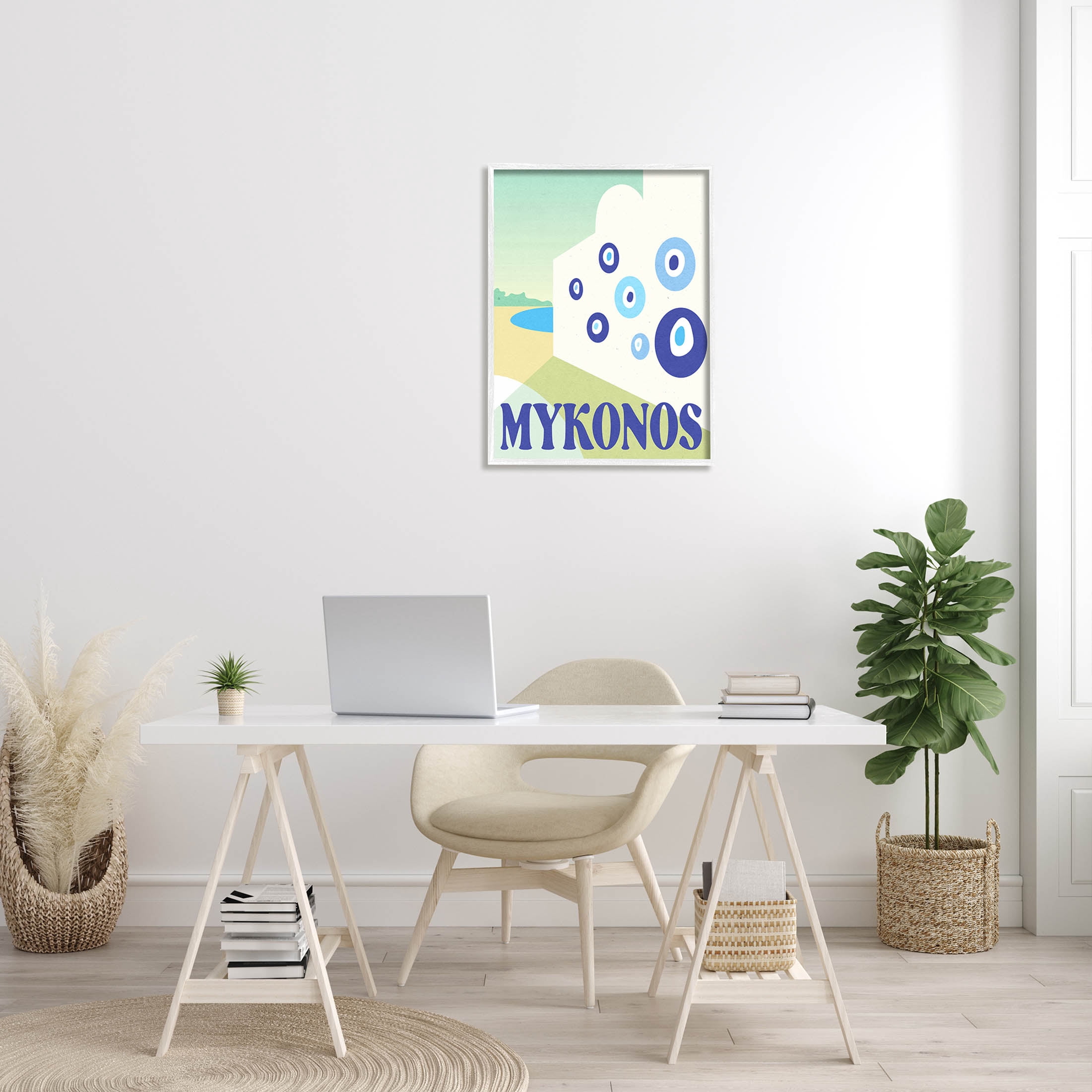 Stupell Industries Modern Mykonos Greece Graphic Art White Framed Art Print Wall Art, Design by Daphne Polselli