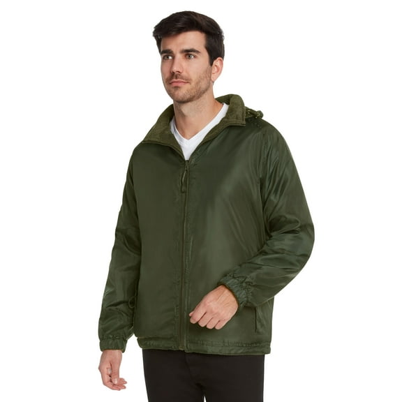 9 Crowns Maximos Men's Water Resistant Fleece Lined Wind Rain Hooded Jacket (Dark Olive, Large)