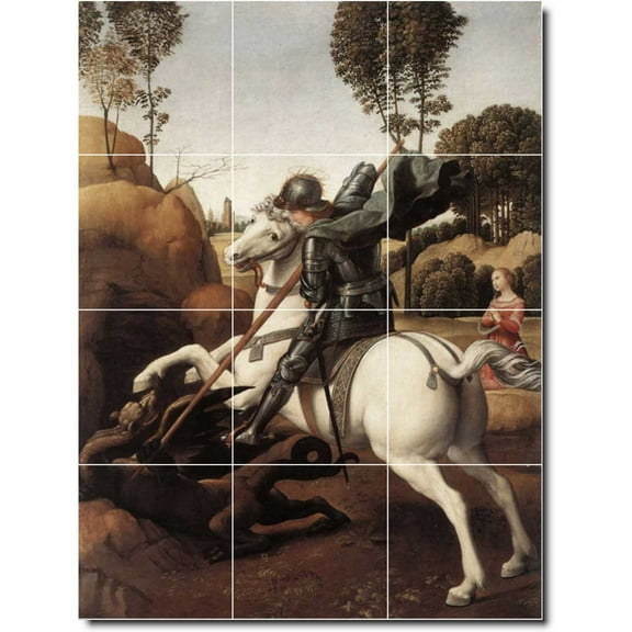 Ceramic Tile Mural-Raphael Mythology Backsplash Tile Mural 8. 12.75" w x 17" h using (12) 4.25 x 4.25 ceramic tiles