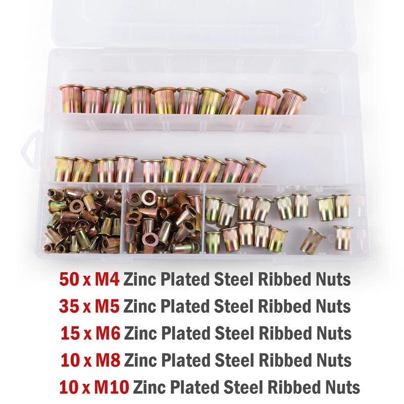 FLINT - 120Pcs Rivet Nuts Kit Sae Carbon Steel Rivet Nut Insert Nutsert Assortment Kit
