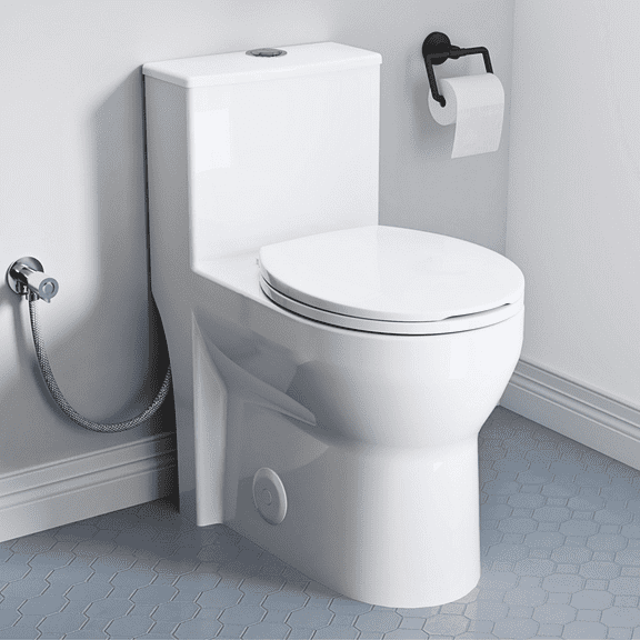 Los Flexi 17" ADA Compact One-Piece Toilet, 23.58" Depth, Dual Flush 1.0/1.28 GPF, Soft-Close Seat and 12" Rough in