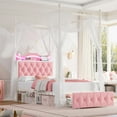 thumbnail image 6 of Hiphuta Twin Size Crown Canopy Bed with Power Outlet & LED, Upholstered Princess Beds with 4 Removable Posts, Twin Bed Frame, Pink, 6 of 9