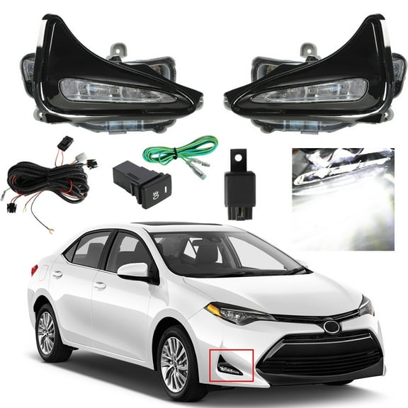 SEBLAFF 2Pcs Fog Lights Assembly Replacement for 2017 2018 2019 Toyota Corolla L LE XLE Clear Lens with Front Bumper Bezel Wires Switch Bulbs Left Right Side (Passenger & Driver Side)