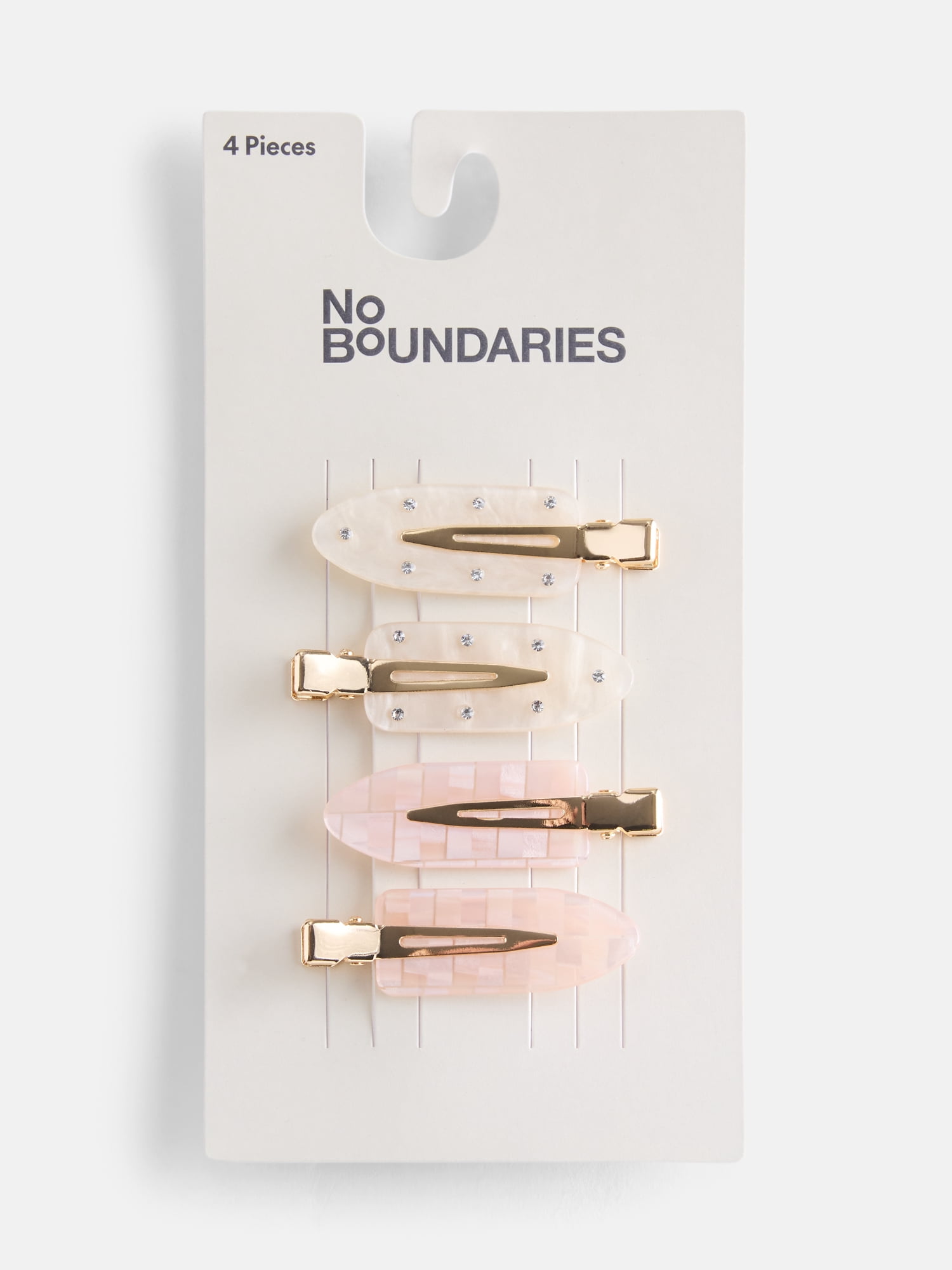 No Boundaries Women's Embellished Creaseless Hair Clip Set, 4-Pack, Ivory/Blush