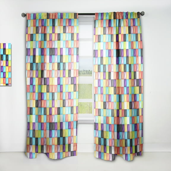Designart 'Vintage Bright 3D Squares Gate' Modern Curtain Panel