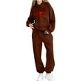 thumbnail image 5 of Conjunto de sudadera con capucha de manga larga para niños con estampado en forma de corazón y pantalones deportivos con lazo en las piernas, conjunto deportivo informal de dos piezas para niños, poli, 5 of 5