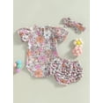 thumbnail image 3 of Wassery Baby Girls Summer Jumpsuit Outfit Floral Print Short Sleeve Romper and Elastic Shorts Headband Set 0-18M, 3 of 9