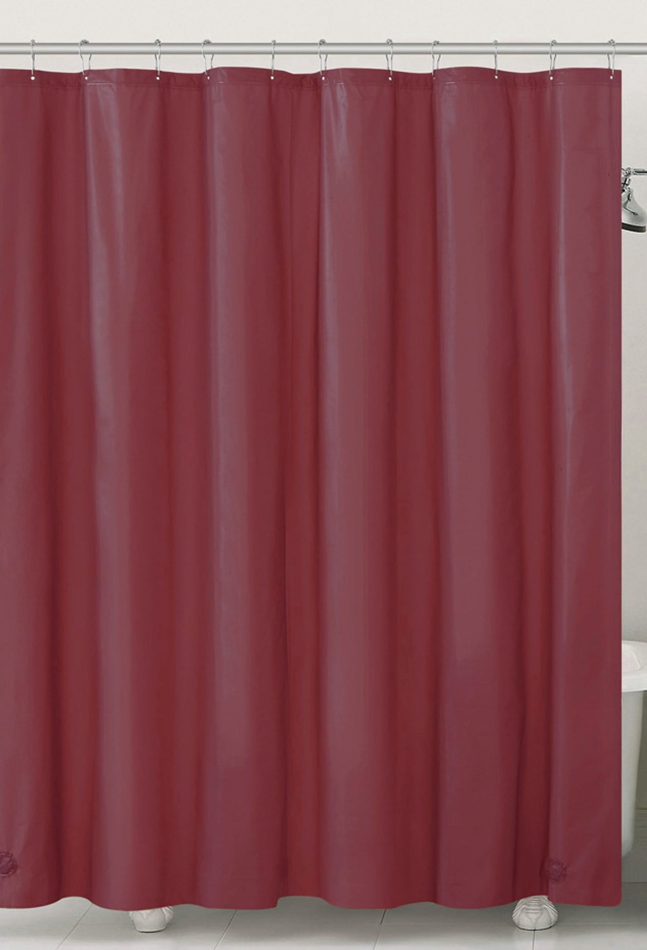 Shower Curtain Liner Burgundy PVC Lightweight Rustproof Metal Grommets, Weighted Magnetic Bottom 70" x 72"