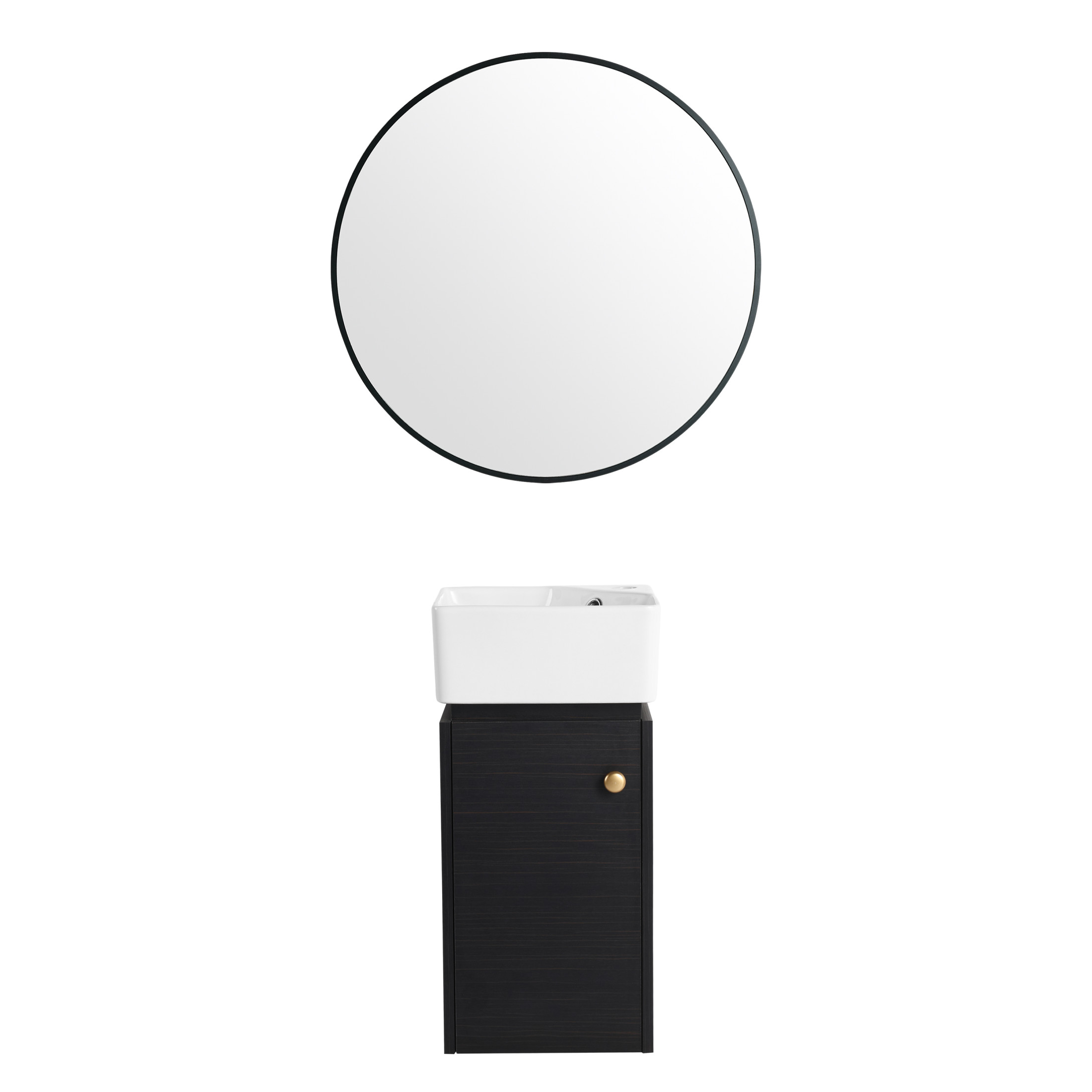 Noble House 12" Small Wall-Mounted Bathroom Vanity, Ceramic Sink, Soft-Close Door, Eco Plywood, Black