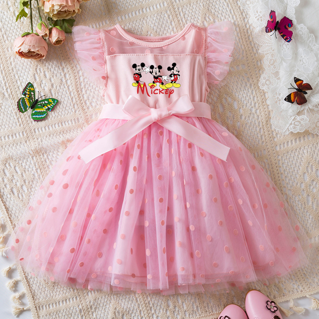 Mickey Minnie Mouse Robe de Bébé Fille 2-6 Ans Jupe en Maille Princesse Été Sans Manches Robes de Fête de Mariage pour Filles Été