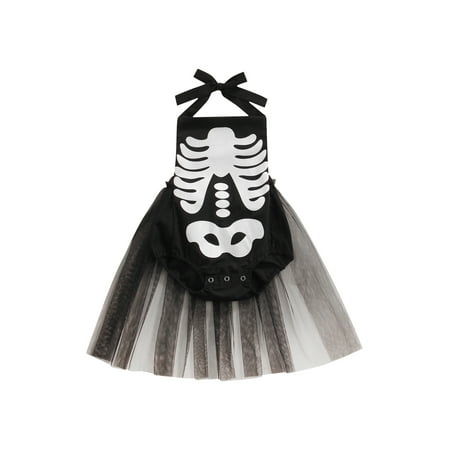 

Izhansean Newborn Baby Girls Sleeveless Skull Halter Romper Tulle Tutu Skirt One-Piece Halloween Outfits White 12-18 Months