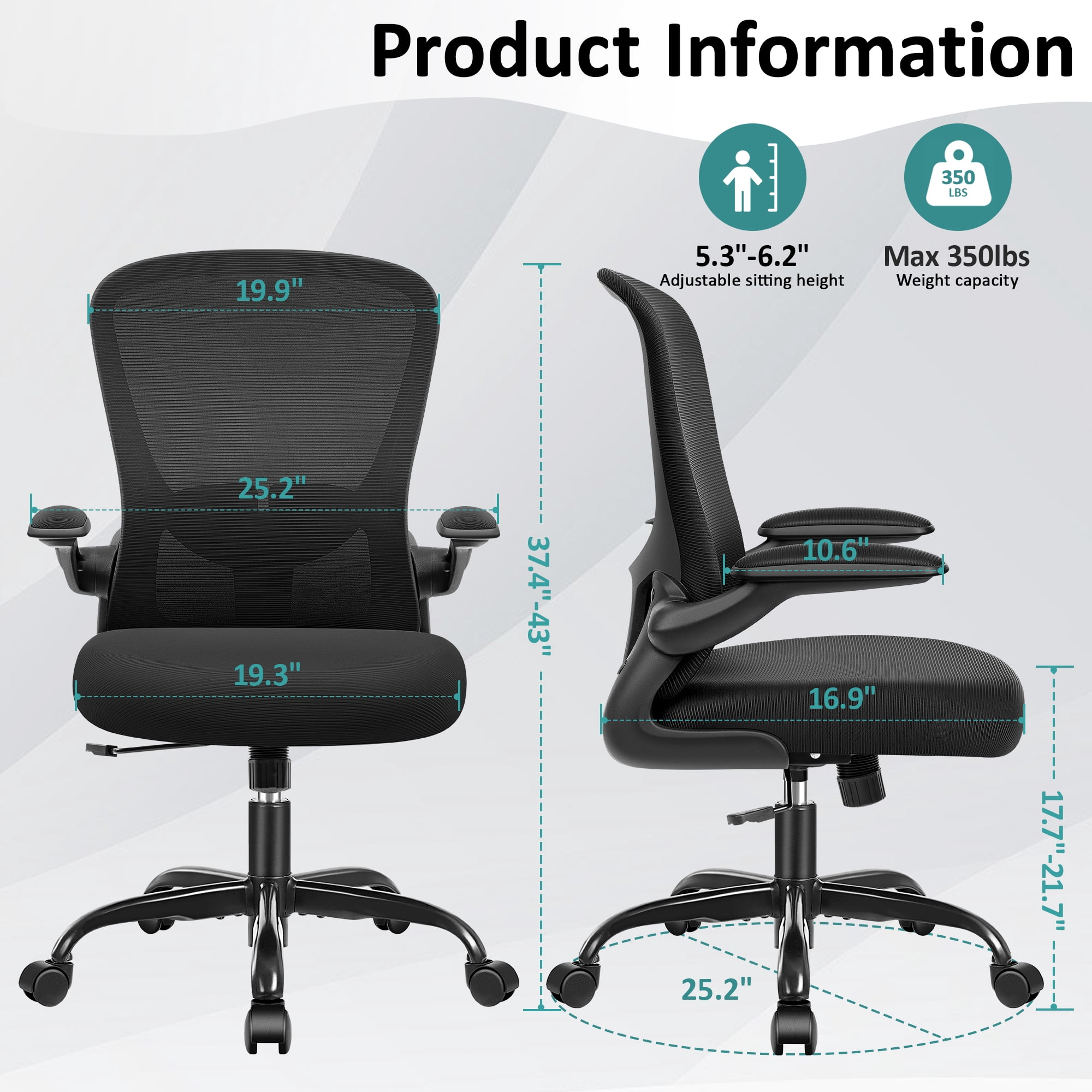 COOLHUT Office Chair, Ergonomic Desk Chair with Adjustable Lumbar Support, High Back Mesh Computer Chair with Flip-up Armrests-BIFMA Passed Task Chairs, Executive Chair for Home Office, Black