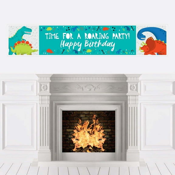 Big Dot of Happiness Roar Dinosaur - Dino Mite T-Rex Happy Birthday Decorations Party Banner