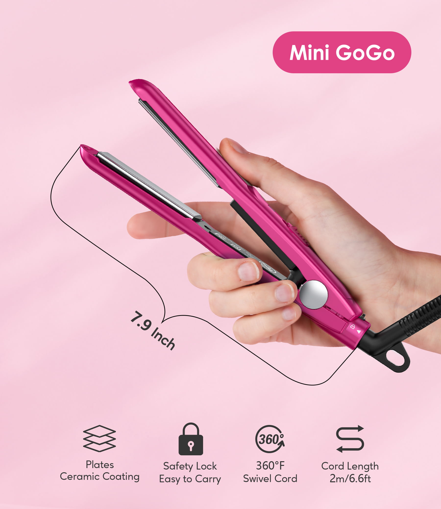 Terviiix Mini Flat Iron Adjustable Temperature, Travel-Size Mini Hair  Straightener, Small Flat Irons For Short Hair/Curls Bangs, Ceramic Portable  Tiny Hair Curler, Dual Voltage, Auto-Off, Pink, 1/2
