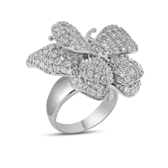 Sterling Silver 925 Rhodium Plated Pave Set Clear CZ Butterfly Ring White Jewelry Female Size 8