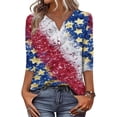thumbnail image 5 of 4th of July Womens Shirts 3/4 Sleeve Tshirts Loose USA Flag Print Tops Independence Day Patriotic Pullover USA 250th Anniversary Celebration Party V Neck Blouses Deep Red 3XL, 5 of 5