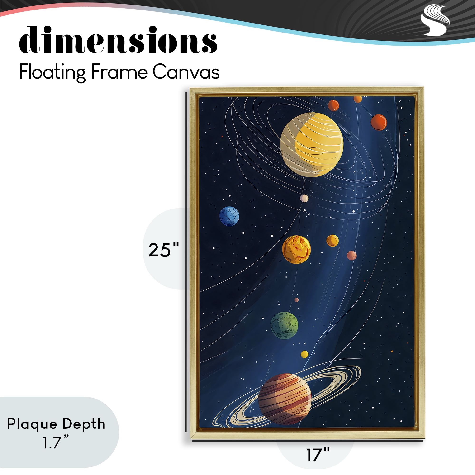 Stupell Industries Planets Aligned in Celestial Orbit Gold Framed Floater Canvas Wall Art, design by Creative Studio