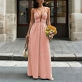thumbnail image 2 of FAVIPT Summer Sleeveless Dresses for Women Stripes Print Cocktail Party Sundress Deep V Neck Halter Backless Smocked Dress Orange,XL, 2 of 8