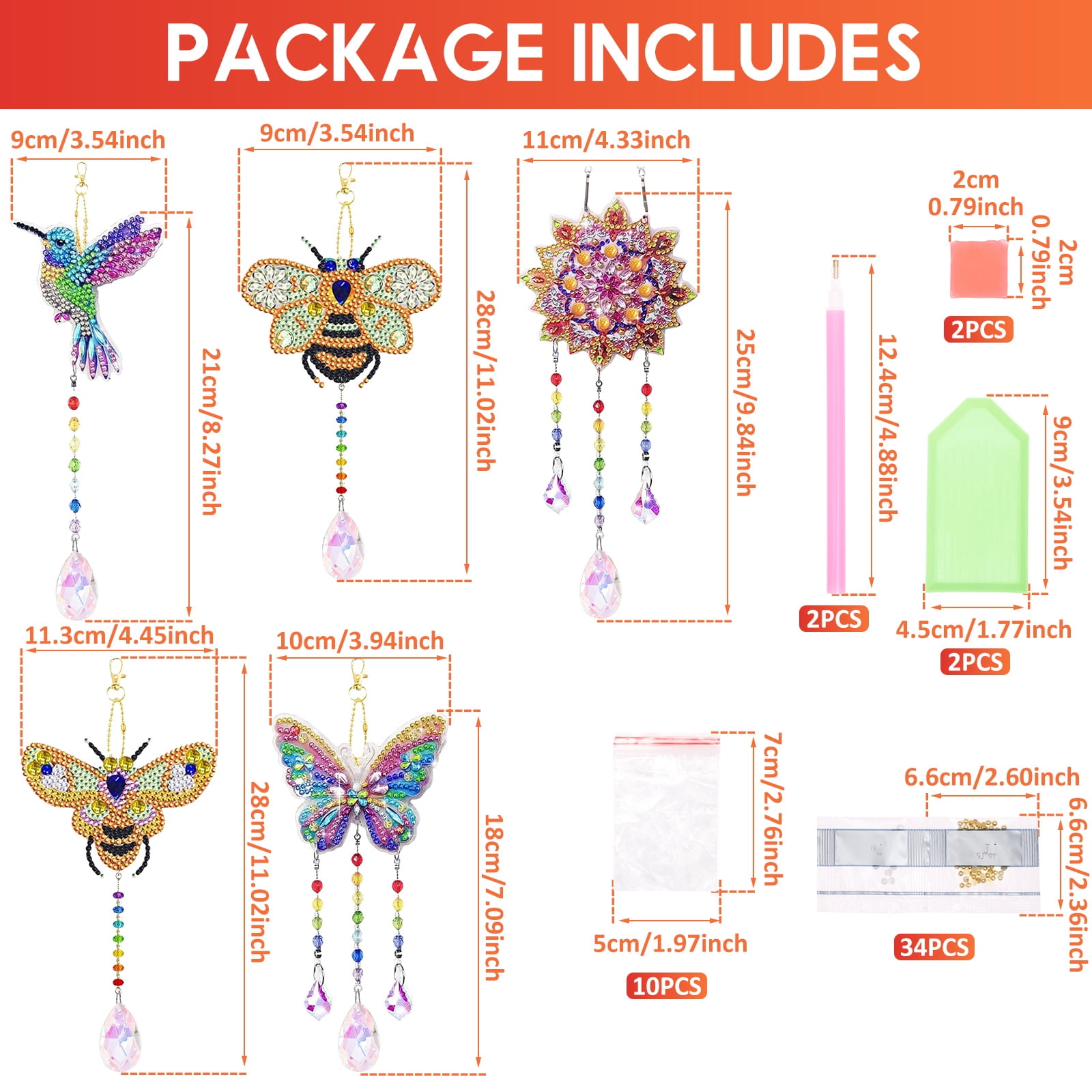 5Pcs Diamond art Kits for Kids/Adults, Crafts for Kids Ages 8-12, DIY Diamond Painting art Wind Chimes Crystal Window Suncatcher Craft, Birthday Gifts for 7 8 9 10 11 Year Old Girls