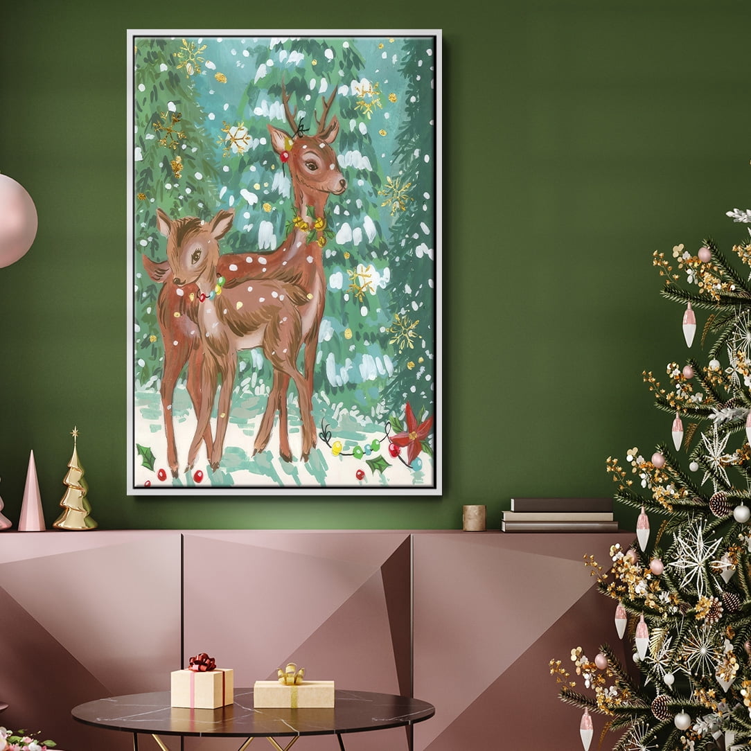Doe and Fawn II - Framed Gallery Wrapped Holiday Canvas - 17 x 25 - White Frame