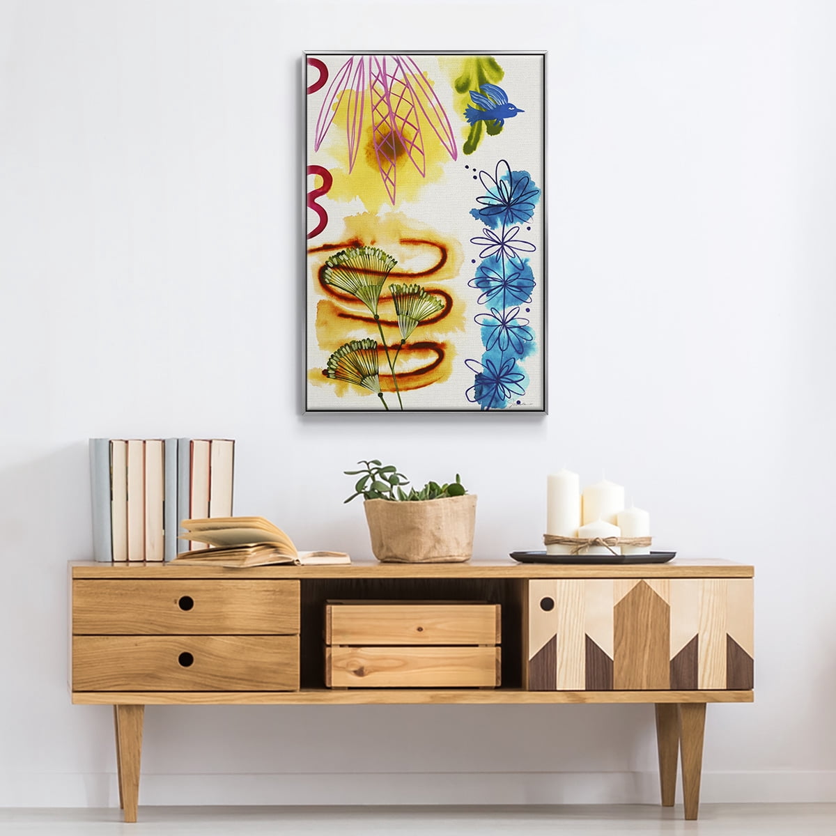 Flower Power I Framed Premium Gallery Wrapped Canvas - Ready to Hang - 27 x 41 - Silver Floating Frame