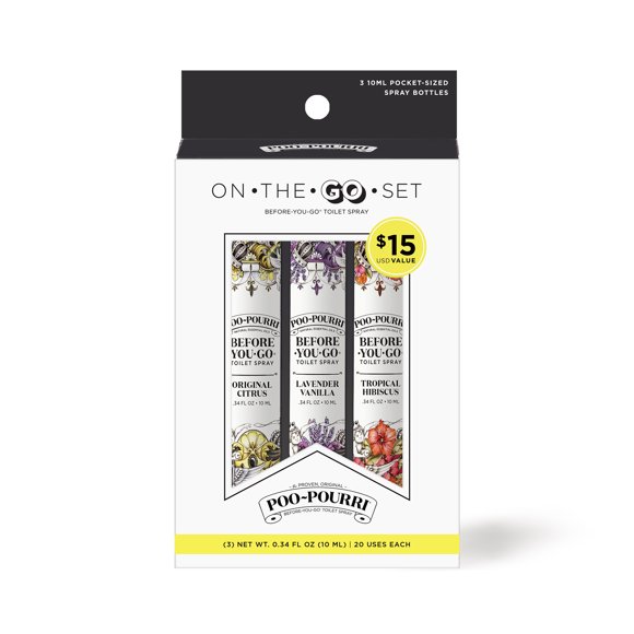 Poo-Pourri, 3pk On the Go Set, 10ML, Before-You-Go Toilet Spray, Essential Oils, Natural, Non Aerosol (Bathroom odor eliminating Air Freshener)