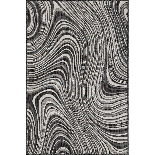 Unique Loom Outdoor Modern Stripes Area Rug 4' x 6' Rectangle Charocal/Ivory