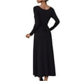 thumbnail image 3 of Blczomt Black Dresses Women Midi Long Sleeve Flowy A Line Pleated V Neck Dressy Solid Color Dresses, 3 of 6