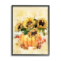 Stupell Industries Harvest Pumpkin Sunflowers Red Orange Fall Leaves, 16 x 20,Design by Ziwei Li