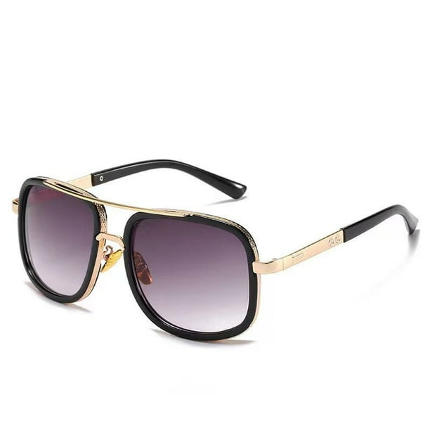 Gafas de sol Gafas de sol para hombre UV400 Gafas de sol retro Gafas de sol para hombre Gafas de sol modernas con montura gruesa para viajes al aire libre Playa, Marco negro doble película gris
