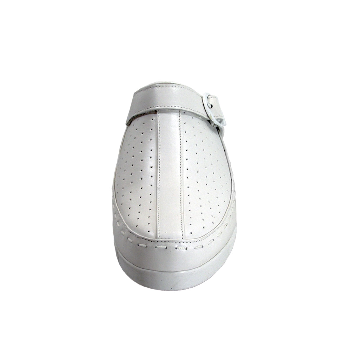 24 HOUR COMFORT Gertrude Women's Wide Width Swivel Strap Leather Clogs WHITE 5