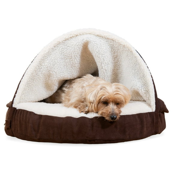 FurHaven Pet Products Faux Sheepskin Memory Top Snuggery Burrow Pet Bed for Dogs & Cats - Espresso, 26" Base