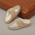thumbnail image 3 of Womens Memory Foam Fuzzy Slippers Leather Shiny Plush Slippers Home Cotton Slippers Comfy Slip-On Warm House Shoes Gold Size 6, 3 of 9