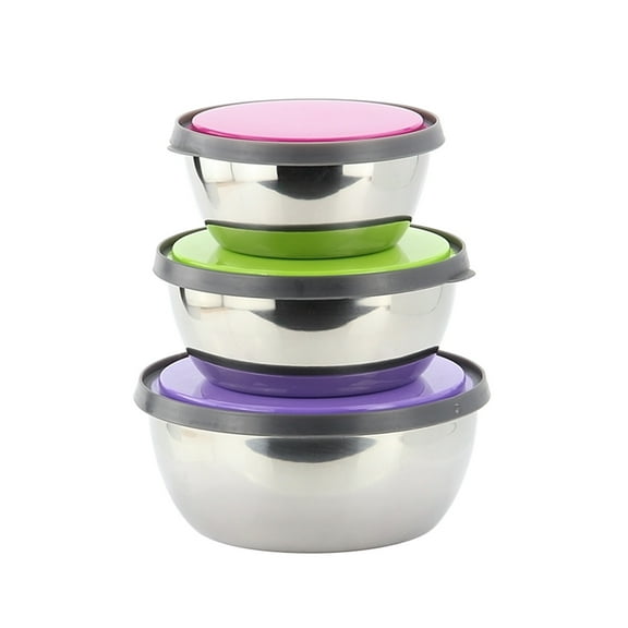 Raindrops 3Pack Stainless Steel Bowls With Lids for Convenient Food Storage and Transport