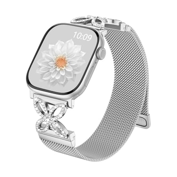 Magnetic Metal Strap for Apple Watch Bands for Women 40mm 41mm 42mm 44mm 45mm 46mm 49mm 38mm Series 11 10 9 8 7 6 5 4 3 2 SE Ultra, Bling Dressy Stainless Steel Milanese Loop iWatch Band