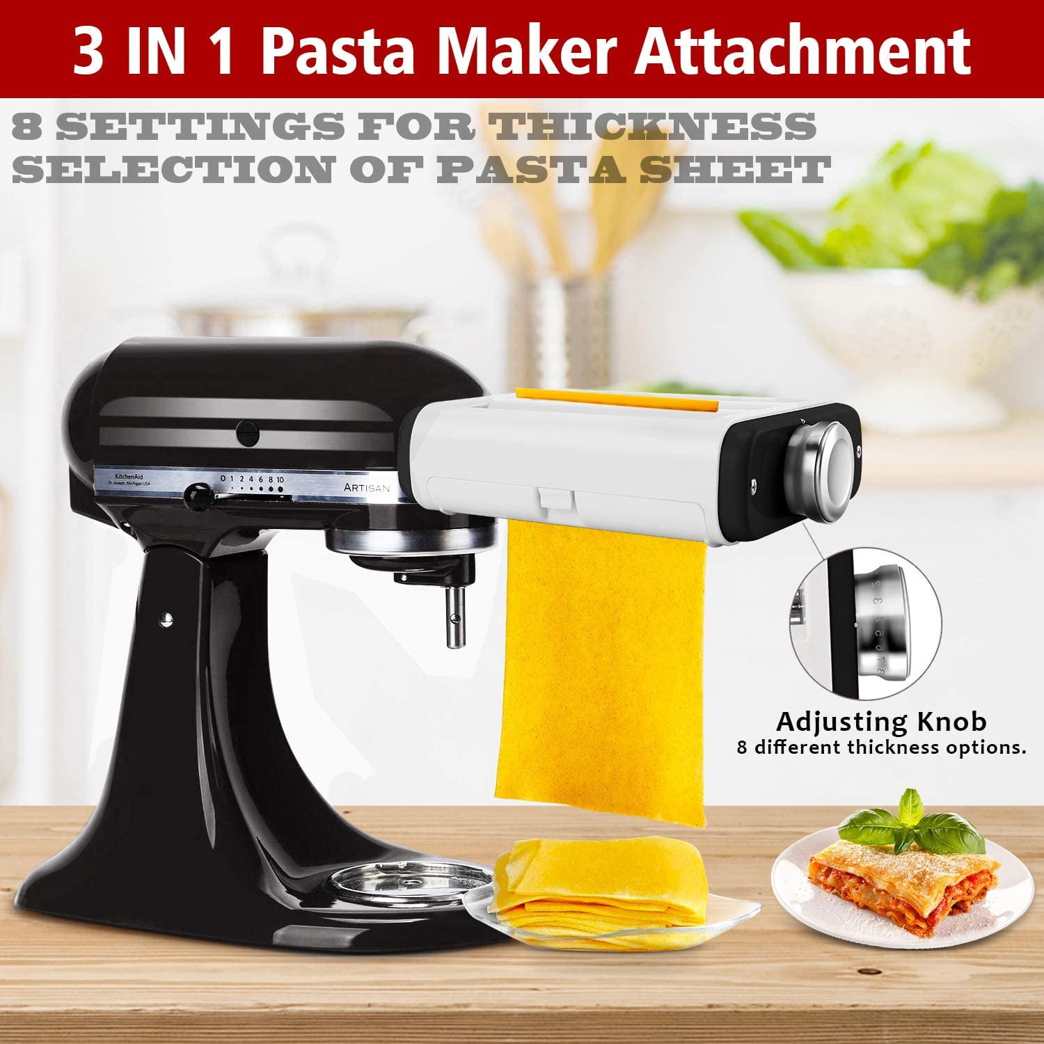 3-IN-1 Pasta Attachment & Ravioli Attachment for KitchenAid Stand