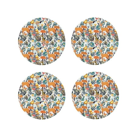 

Fuzoiu Abstract Plants Mushroom Deer Print Leather Coasters Set Drink Coasters Set of 4 for Tabletop Protection Durable PVC Coasters Home Décor and Housewarming Gift-Round Shape