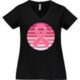 thumbnail image 3 of Inktastic Breast Cancer Pink Ribbon Retro Women's Plus Size V-Neck T-Shirt, 3 of 5