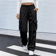 thumbnail image 6 of Inglocry Cargo Pants Women Quick Dry Parachute Hiking Pants with Pockets Elastic Waist Lightweight Water Resistant Joggers Black 2XL, 6 of 6
