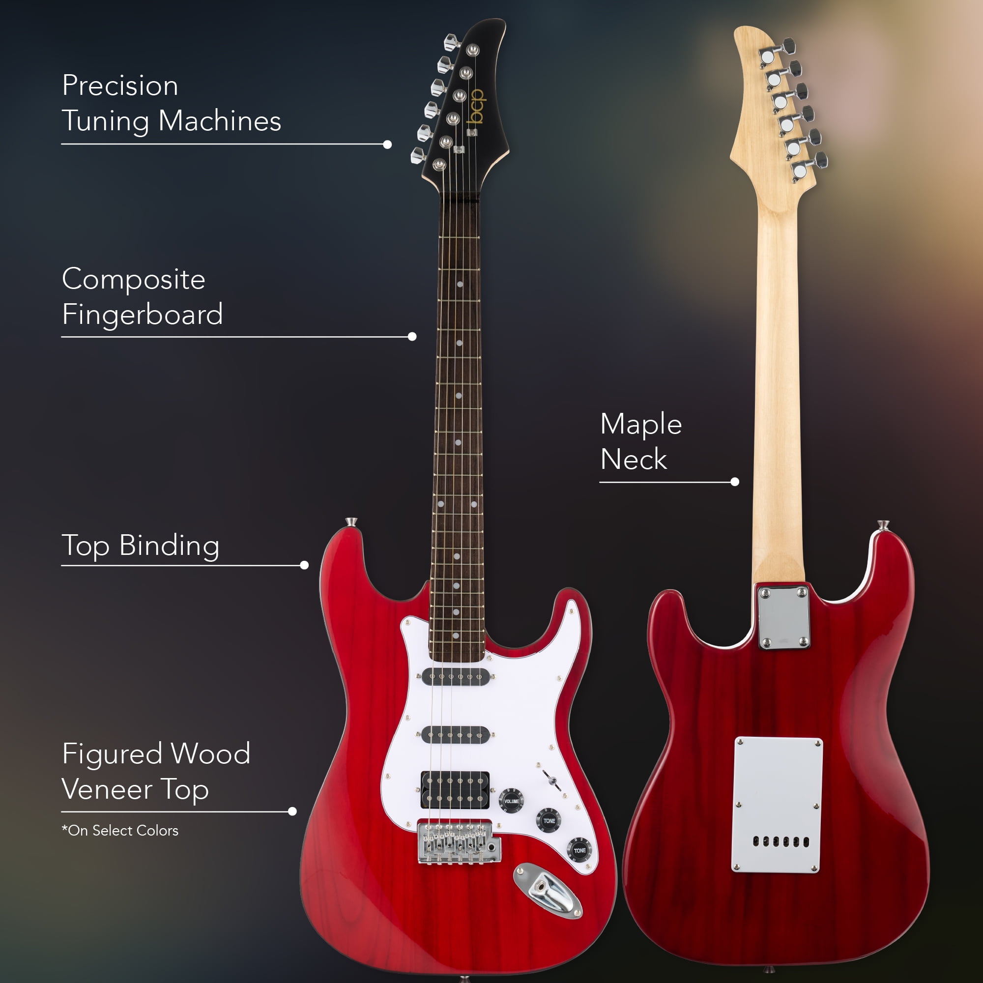 Best Choice Products Beginner HSS Electric Guitar Kit w/ Headphone Amp, Gig-Bag, Headphones - Cherry Red/White