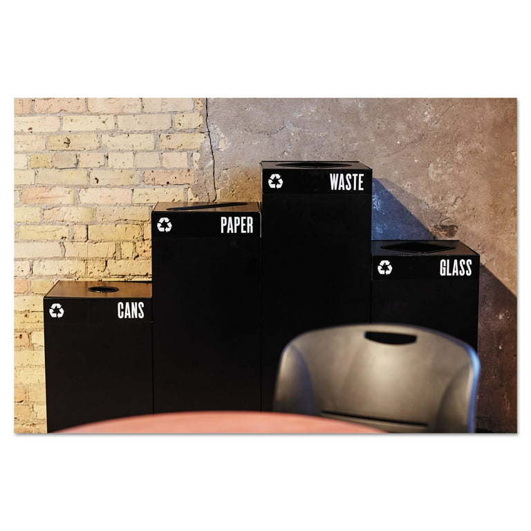 Public Square Recycling Receptacles, Paper Recycling, 42 gal, Steel, Black Public Square Recycling Receptacles, Paper Recycling, 42 gal, Steel, Black