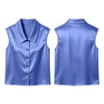thumbnail image 7 of Yrmaups Loose Fit Sleeveless Button Down Blouse for Women, Plus Size Casual Satin Top, Soft Flowy Tunic for Travel Office Home Daily Wear, Blue 2XL, 7 of 7