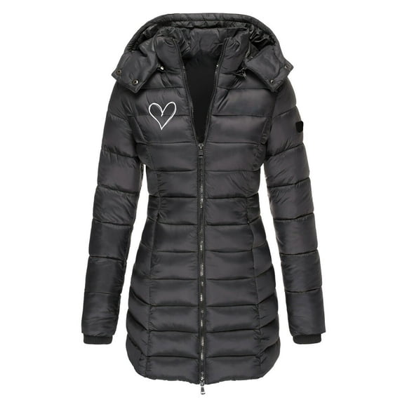 UPPADA Women's Warm Winter Coat Long Puffer Overcoats Waterproof Zipper Jackets Mid-Length Puffer Jacket with Pockets Black,3xl Winter Coat for Women Winter Savings