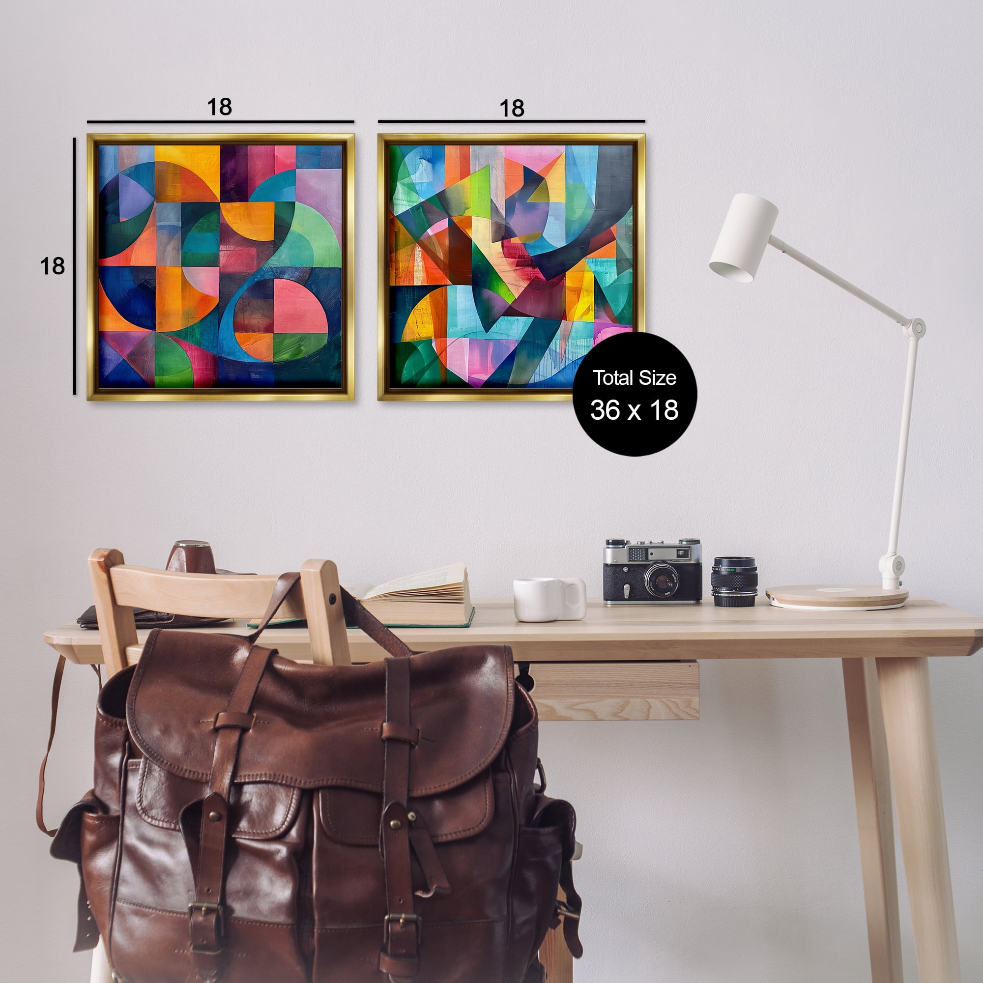 Stupell Industries Eye Catching Abstract Shapes Abstract Painting Gold Floater Framed Canvas Art Print Wall Art, 18 x 18, Set of 2
